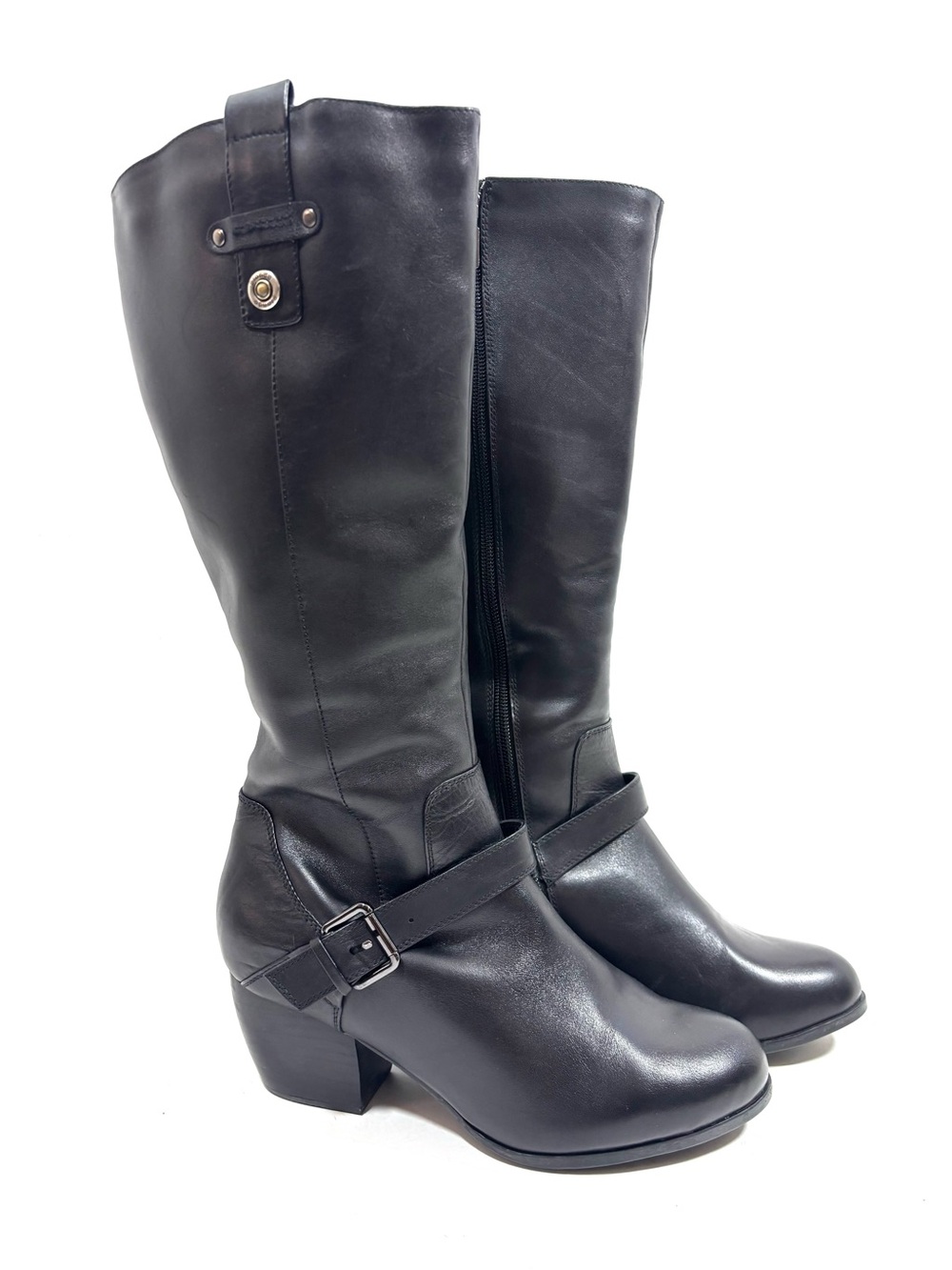 Browns Shoes AquaProtect Black Leather Knee-High Riding Boots - Size 8.5W Wide